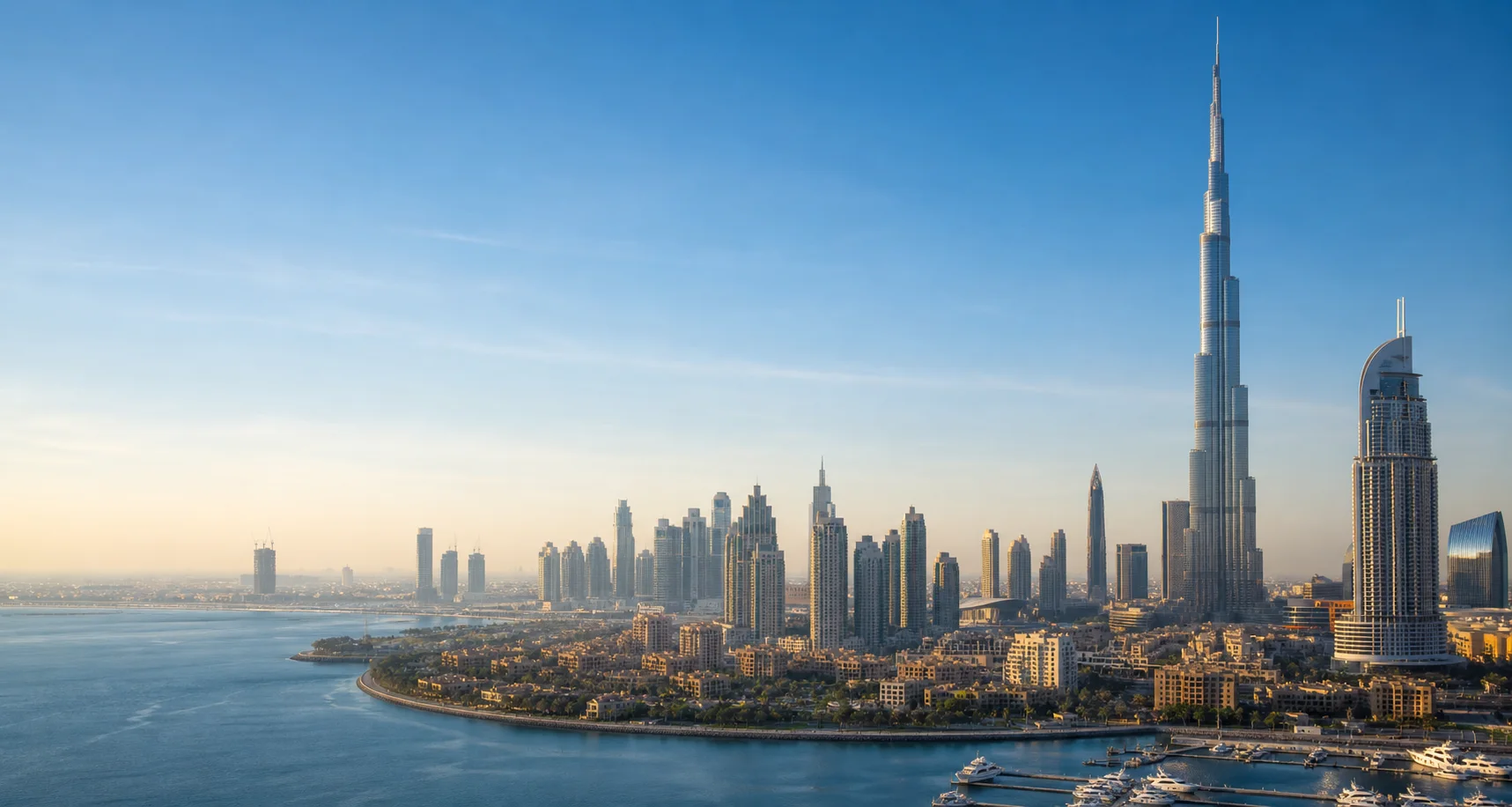 Dubai skyline with the Burj Khalifa in clear morning light