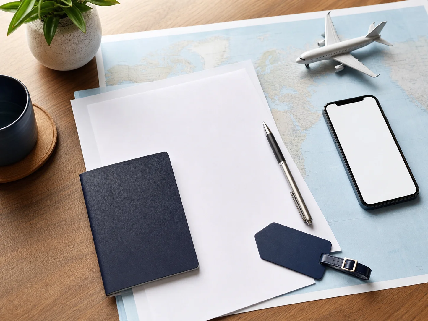 Traveler reviewing journey documents before an international trip
